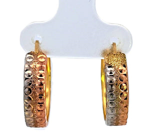 10K Real Gold Tri Color Fancy Round Medium Hoop Earrings for Girl's/Women