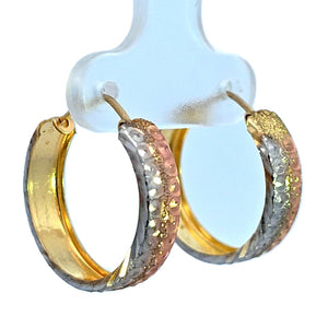10K Real Gold Tri Color Fancy Round Medium Hoop Earrings for Girl's/Women