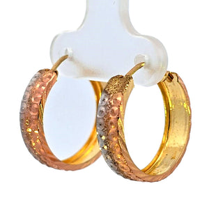 10K Real Gold Tri Color Fancy Round Medium Hoop Earrings for Girl's/Women