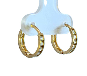 10K Real Gold CZ Small Huggie Hoop Earrings.