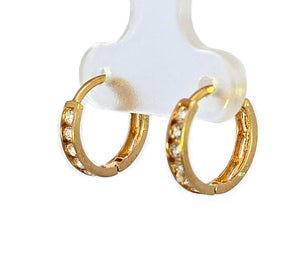 10K Real Gold CZ Small Huggie Hoop Earrings.