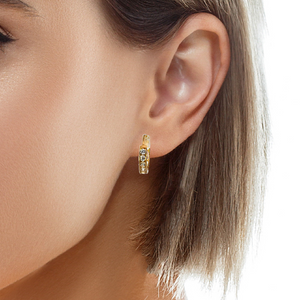 10K Real Gold CZ Small Huggie Hoop Earrings.