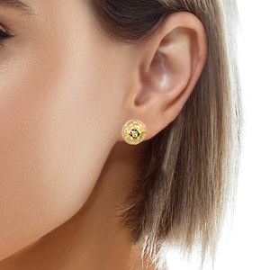 10K Real Gold Diamond Cut Nugget Style Ball Stud Earrings