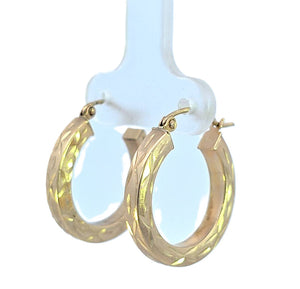 10K Real Gold Diamond Cut Thick Fancy Medium Hoop Earrings for Girls/Women