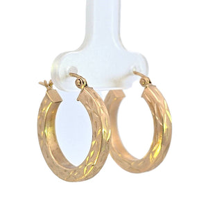 10K Real Gold Diamond Cut Thick Fancy Medium Hoop Earrings for Girls/Women
