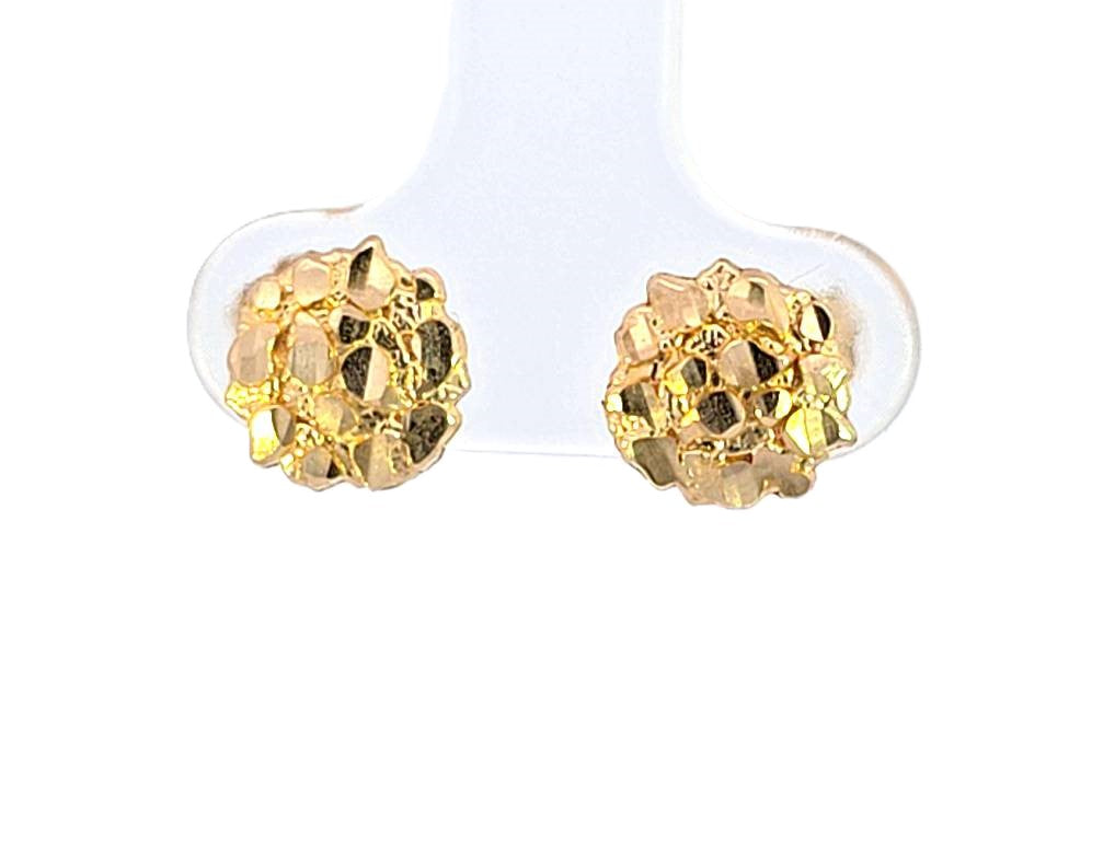 10K Real Gold 10MM Diameter Round Nugget Hip Hop Style Stud Earrings