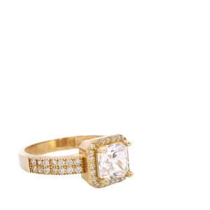 10K Real Gold Square Shaped CZ Ring for Women's