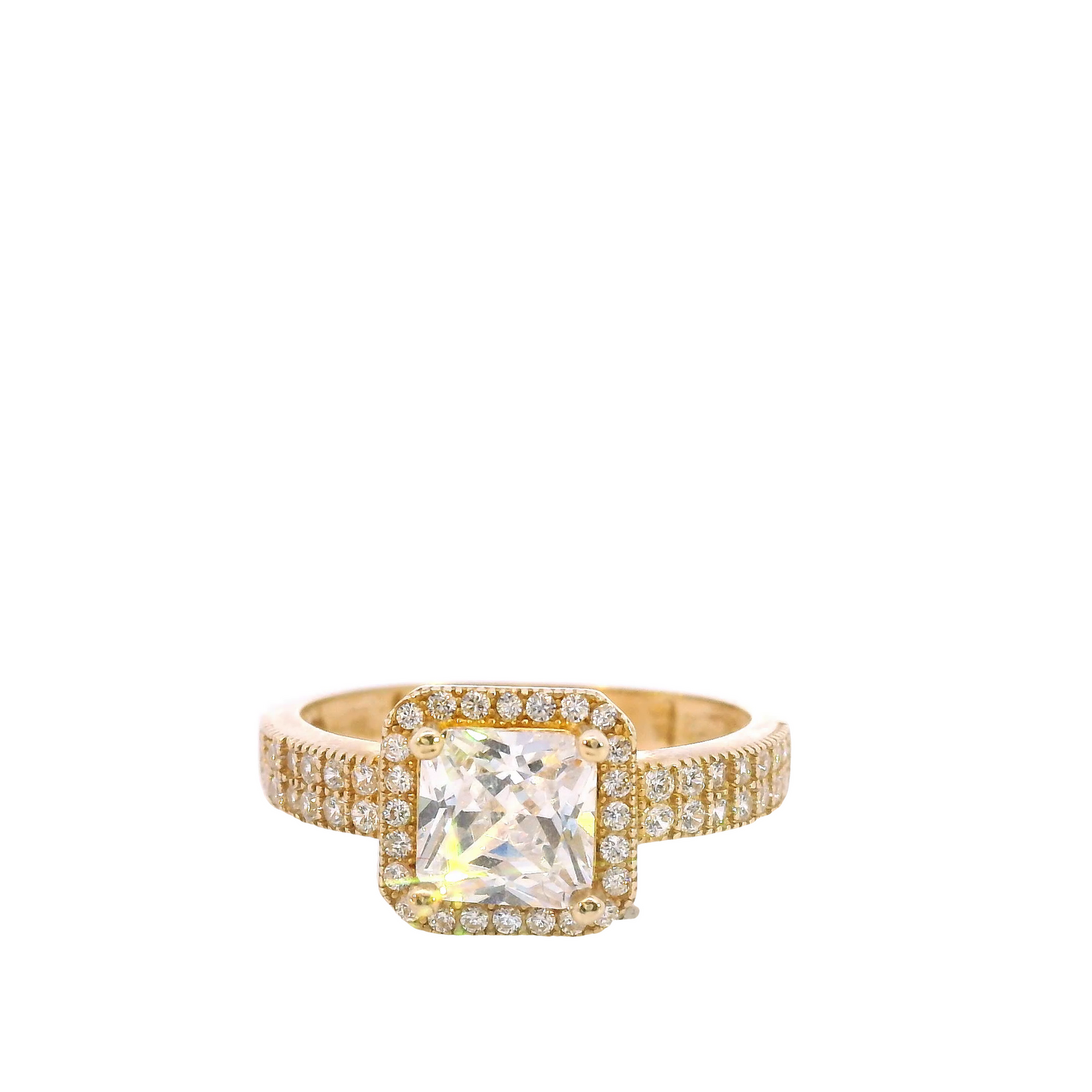 10K Real Gold Square Shaped CZ Ring for Women's