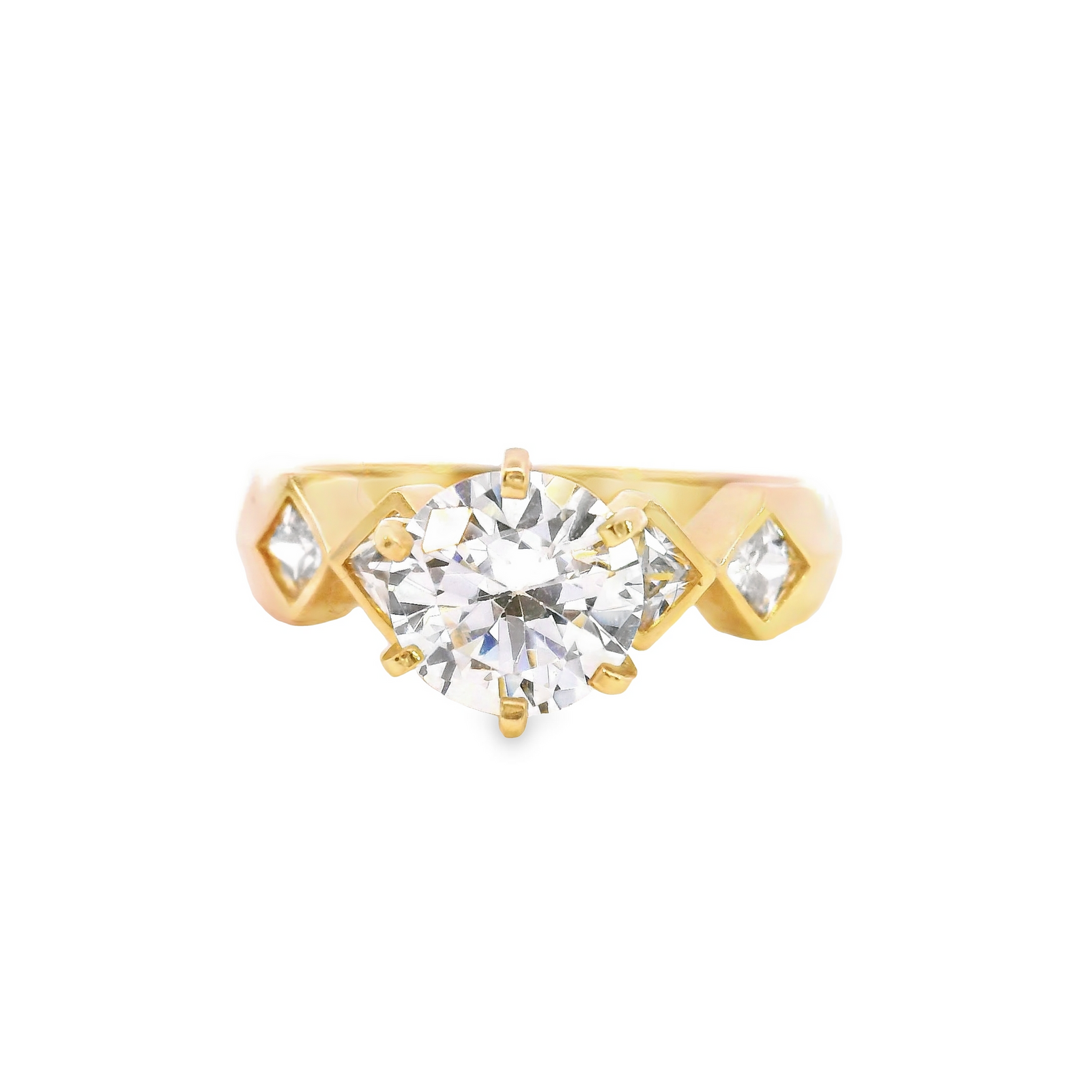 10K Real Gold Fancy CZ Round Solitaire Ring for Women