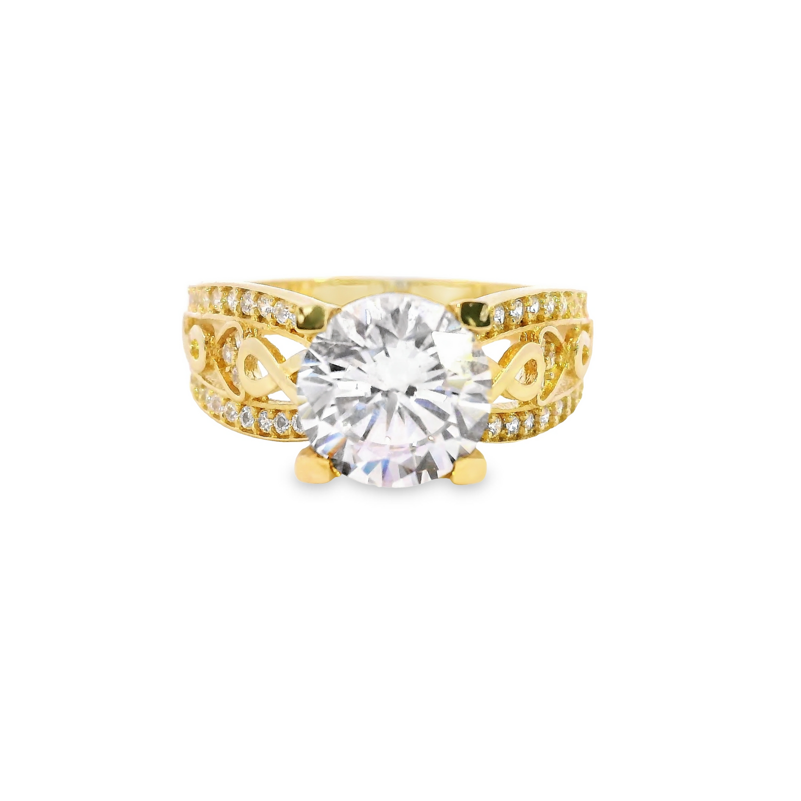 10K Real Gold Heart with Infinity CZ Round Solitaire Ring for Women