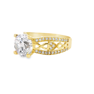 10K Real Gold Heart with Infinity CZ Round Solitaire Ring for Women
