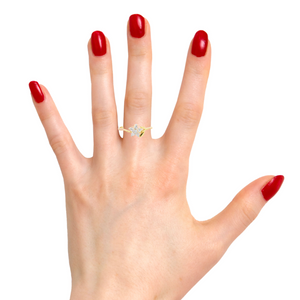 10K Real Gold CZ Flower with Leaf Round Ring for Women