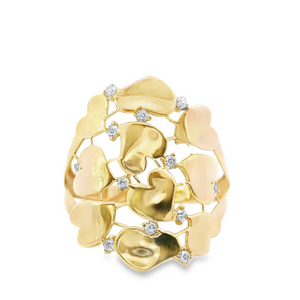 10K Real Gold CZ Heart Fancy Ring for Women