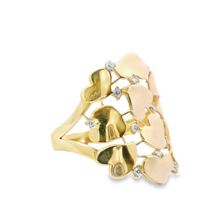 10K Real Gold CZ Heart Fancy Ring for Women