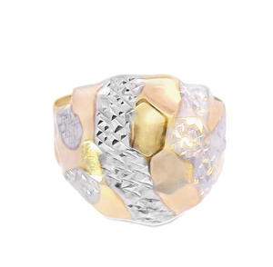 10K Real Gold Two Tone Diamond Cut Nugget Ring for Men