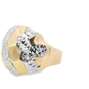 10K Real Gold Two Tone Diamond Cut Nugget Ring for Men
