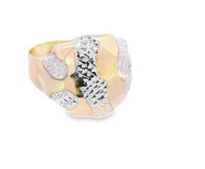 10K Real Gold Two Tone Diamond Cut Nugget Ring for Men