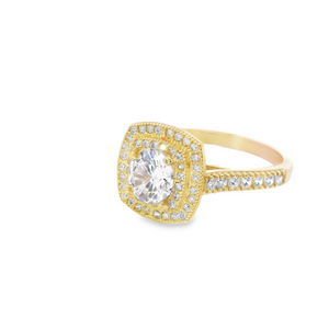 10K Real Gold CZ Solitaire Double Square Shape Ring for Women