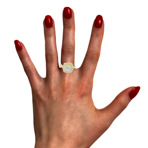 10K Real Gold CZ Solitaire Double Square Shape Ring for Women