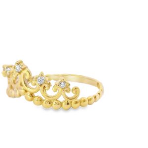 10K Real Gold CZ Crown Stacking Ring for Women