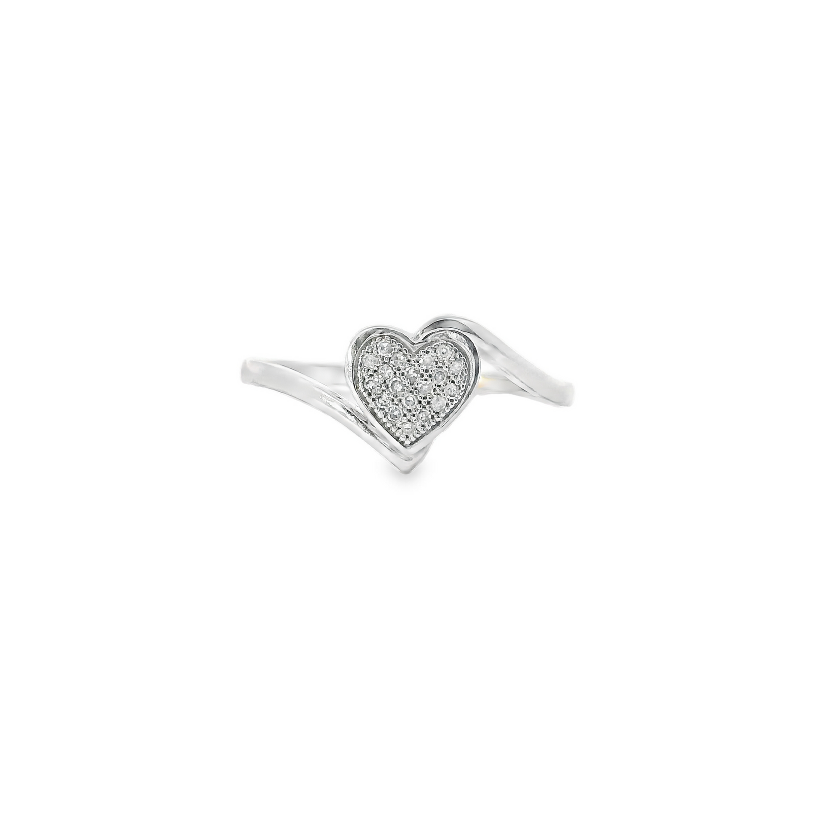 10K Real White Gold Heart 0.06 Diamond CT Ring for Women