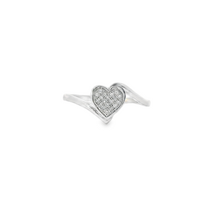 10K Real White Gold Heart 0.06 Diamond CT Ring for Women