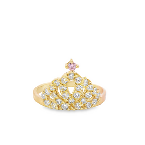 10K Real Gold Tiara Crown CZ Ring for Women
