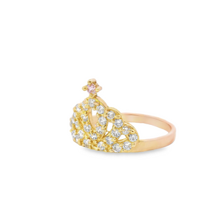 10K Real Gold Tiara Crown CZ Ring for Women