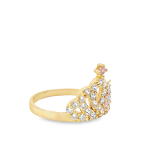 10K Real Gold Tiara Crown CZ Ring for Women