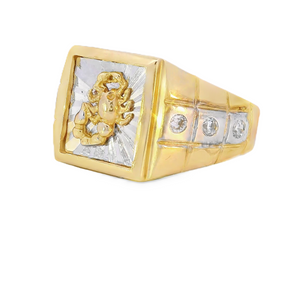 10K Real Gold Two Tone Scropio Men's CZ Fancy Ring