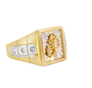 10K Real Gold Two Tone Scropio Men's CZ Fancy Ring
