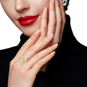 10K Real Gold Two Tone Diamond Cut CZ Solitaire Trio Set Ring
