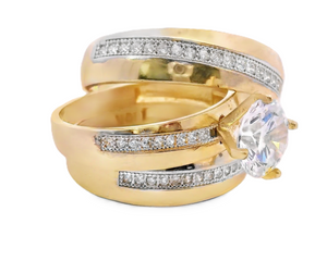 10K Real Gold Fancy Solitaire CZ Trio Set Ring for Women