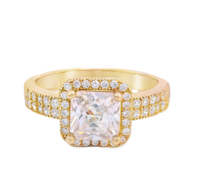 10K Real Gold Square Shaped CZ Solitaire Ring for Women's.