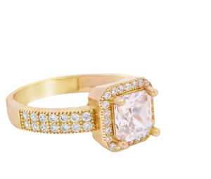 10K Real Gold Square Shaped CZ Solitaire Ring for Women's.