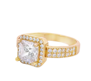 10K Real Gold Square Shaped CZ Solitaire Ring for Women's.