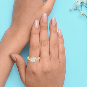 10K Real Gold Square Shaped CZ Solitaire Ring for Women's.