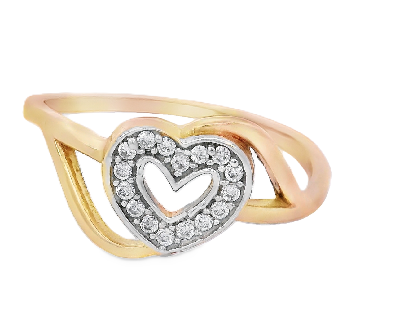 10K Real Gold CZ Double Heart Fancy Ring for Women