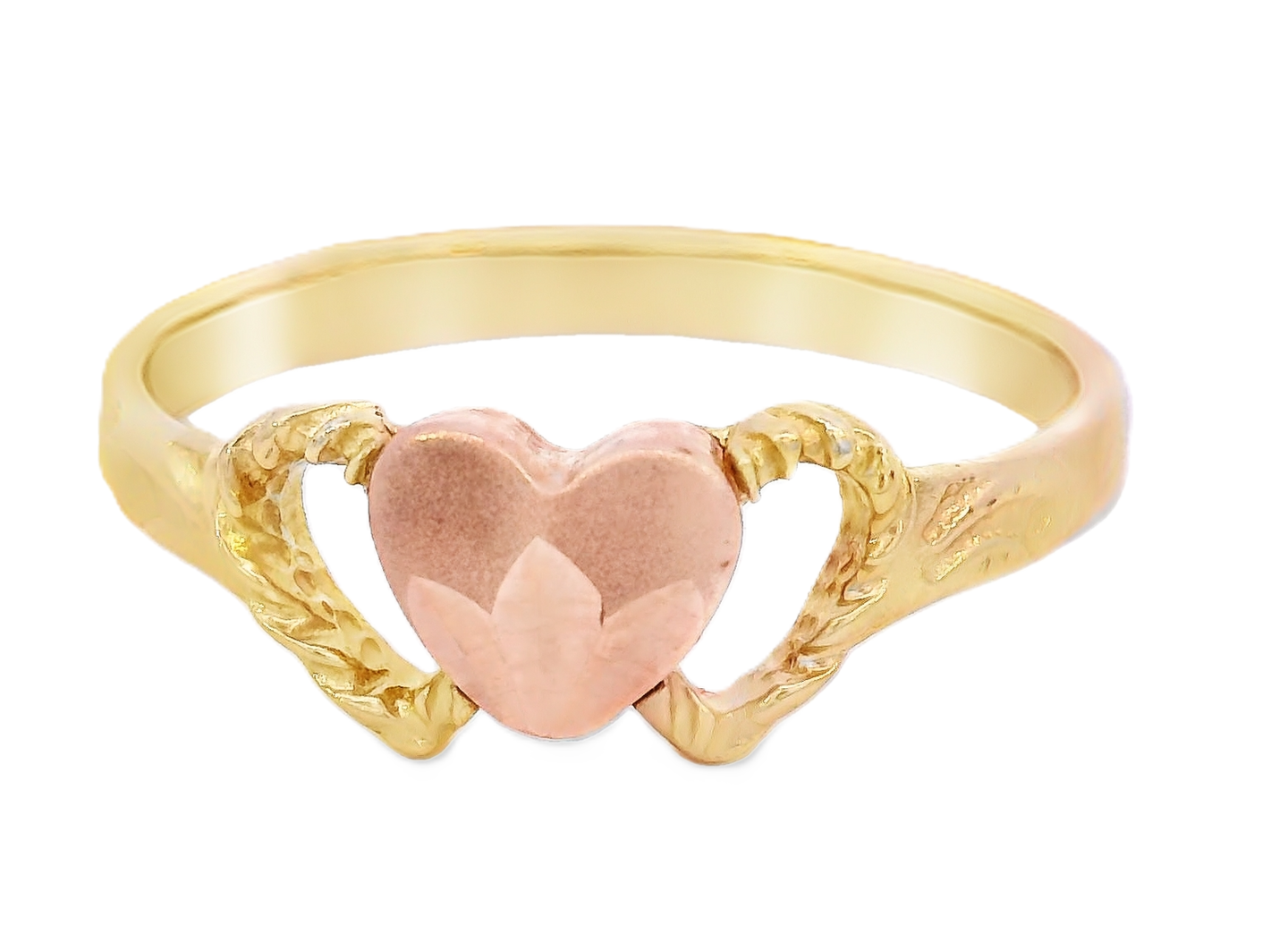 10K Solid Two Tone Yellow & Rose Gold Combine Heart Ring For Women