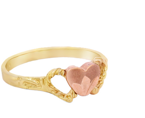 10K Solid Two Tone Yellow & Rose Gold Combine Heart Ring For Women