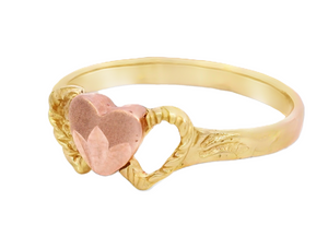 10K Solid Two Tone Yellow & Rose Gold Combine Heart Ring For Women