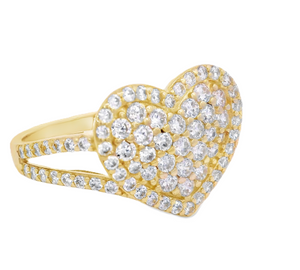 10K Real Gold CZ Heart Fancy Ring for Women