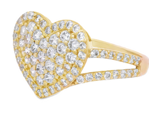 10K Real Gold CZ Heart Fancy Ring for Women