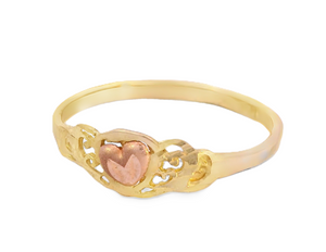 10K Real Gold Two Tone Fancy Heart Ring for Women
