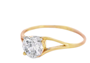 10K Real Gold CZ Solitaire Ring for Women
