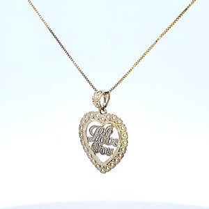 10K Solid Real Gold Valentine Two Tone Heart with I Love You Charm/Pendant with Box Chain