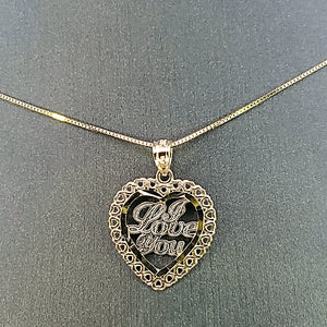 10K Solid Real Gold Valentine Two Tone Heart with I Love You Charm/Pendant with Box Chain