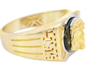 10K Real Gold Two Tone Jesus with Greek Band Ring for Men