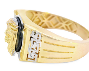 10K Real Gold Two Tone Jesus with Greek Band Ring for Men