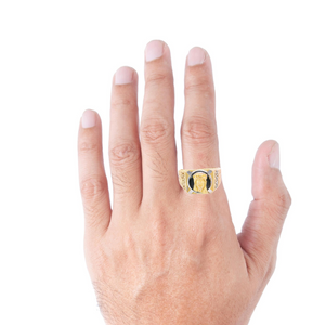 10K Real Gold Two Tone Jesus with Greek Band Ring for Men